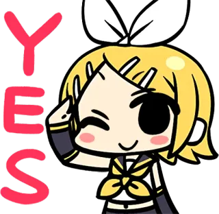 👌 4013903c Kagamine Rin YES Anime, Manga, Vocaloid, Oui, Cheveux jaunes, Personnage telegram sticker