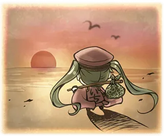 ☀ b09a1722 Hatsune Miku Anime, Garota, Pôr do sol, Praia, Vocaloid, Hatsune Miku whatsapp sticker