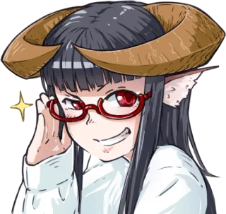 😏 3c05a32c Anime, Iblis, Gadis, Tanduk, Kacamata, Berkilau telegram sticker