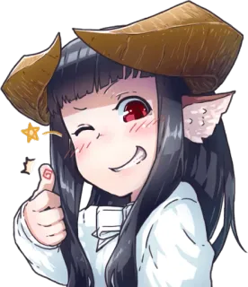 👍 894bd3b3 Anime, Gadis, Tanduk, Jempol ke atas, Lucu, Kedipan telegram sticker