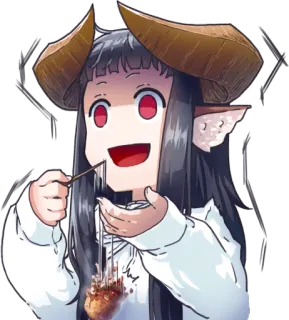 😨 db2ca291 Anime, Chica demonio, Fantasía, Monstruo, Comiendo, Cuernos, Lindo whatsapp sticker
