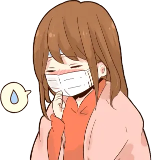 😷 00278330 doente, gripe, máscara, resfriado, anime, desenho animado whatsapp sticker