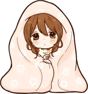 😯 03fb7298 fofa, garota, cobertor, triste, anime, kawaii, chibi whatsapp sticker