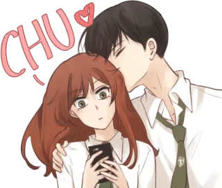 😘 edcd51db CHU 키스, 사랑, 로맨스, 커플, 귀여운, 애니메이션, 애정, 만화 telegram sticker