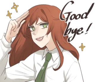 👋 f70ced6b Good bye! 안녕, 애니메이션, 여자, 빨간 머리, 경례, 손 흔들기 telegram sticker