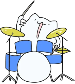 🥁 71d8c4f0 고양이, 드러머, 드럼, 음악, 만화, 동물, 귀여운, 밴드 telegram sticker