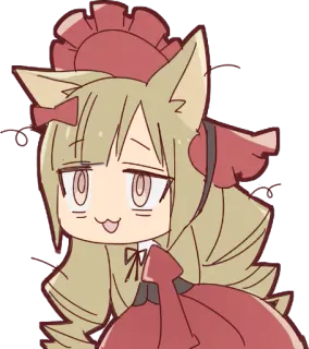 😴 ee1315a2 애니메이션 여자, 고양이 귀, 귀여운, 빨간 드레스, 능글, 치비 telegram sticker