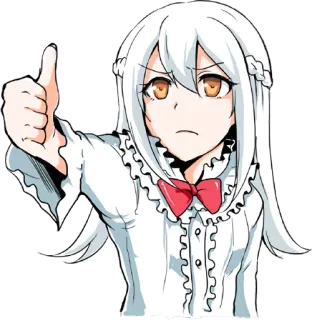 👍 06b2bd19 Аниме девушка, Большой палец вверх, Мультфильм, Белые волосы, Красный бант, Одобрение whatsapp sticker
