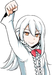 🕺 080100b0 Аниме девушка, Кулак, Поднятая рука, Белые волосы, Мультфильм, Иллюстрация whatsapp sticker