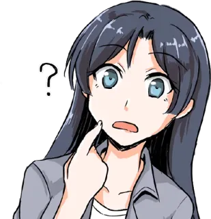 😧 1a690199 ? Вопросительный знак, Стиль аниме, В замешательстве, Женщина, Думающая whatsapp sticker