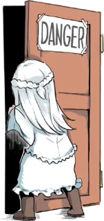 ⚠️ 76d5d1f1 DANGER опасность, девушка, дверь, осторожно, предупреждение, иллюстрация whatsapp sticker