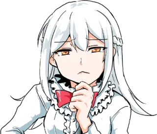 🤔 775c5b1e Аниме, Девочка, Белые волосы, Оранжевые глаза, Милая, Бесстрастная, Раздражённая whatsapp sticker