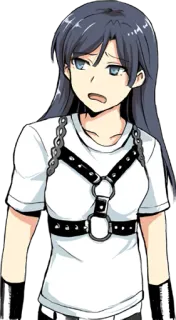 😒 86566ef1 аниме стиль, женский, персонаж, сбруя, короткие волосы, футболка whatsapp sticker