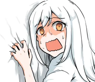 😱 b8666b06 аниме, испуганный, паника, женщина, боязливый, белые волосы, ужасы whatsapp sticker