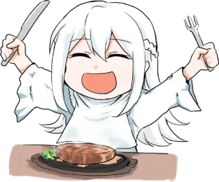 🤤 c6609849 еда, стейк, аниме, нож, вилка, обед, голод whatsapp sticker