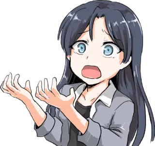 😧 ef7afa10 Аниме, Стикер, Женщина, Мультфильм, В замешательстве, В шоке, Жест, Выражение whatsapp sticker