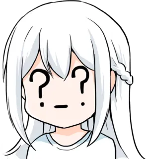 ❓ 18b06ab9 anime, tanda tanya, bingung, rambut putih, kartun, ilustrasi whatsapp sticker