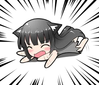 😫 0be832f4 девушка-кошка, аниме, манга, каваий, милый, чиби, лежащий, счастливый telegram sticker