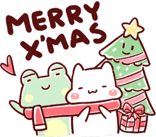 🎄 09952a83 MERRY X'MAS christmas, cat, frog, holiday, merry christmas, kawaii, cute telegram sticker