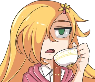 🙄 0b38da5e Anime, Mädchen, müde, Tee, Getränk, süß, Cartoon telegram sticker