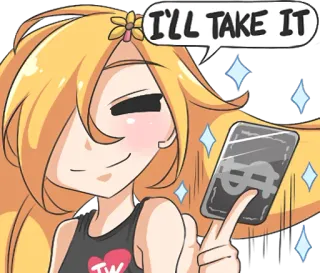 💵 96a636dc I'LL TAKE IT Anime, Mädchen, Geld, Glücklich, Nehmen, Cartoon telegram sticker