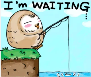 🐟 5111b089 I'm WAITING burung hantu, memancing, menunggu, kartun, lucu, binatang whatsapp sticker