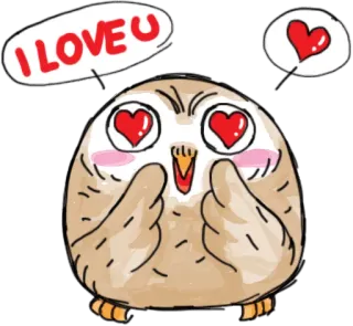 😍 e405ea0b I LOVE U cinta, burung hantu, hati, imut, kartun, kasih sayang whatsapp sticker