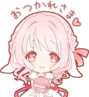 😌 45d2be97 おつかれさま 애니메이션, 귀여운, 카와이, 일본, 캐릭터, 분홍색, 마카롱 whatsapp sticker