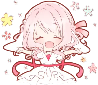 🙌 beb16546 애니메이션, 치비, 귀여운, 카와이, 소녀, 분홍색, 꽃 whatsapp sticker