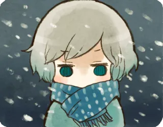 😞 8f432bf8 Anime, Winter, Sneeuw, Sjaal, Schattig, Personage telegram sticker