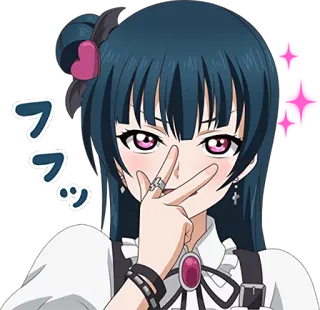 😀 665417e7 フフッ девушка аниме, милый, блеск, жест пальцем, усмешка, японский текст telegram sticker