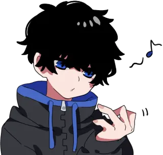 😗 b165c469 Anime, Kartun, Karakter pria, Mata biru, Rambut hitam, Anak laki-laki, Hoodie whatsapp sticker