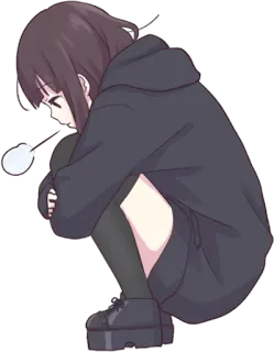 😤 0da699f7 anime, girl, sad, crying, sitting, hoodie telegram sticker