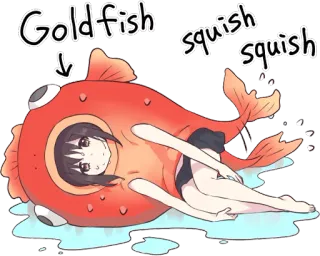 🐟 02db97dd Goldfish squish squish goudvis, anime, meisje, squishy telegram sticker