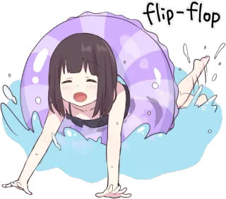 💦 278c41be flip-flop anime meisje, zwemmen, zwemband, water, schattig, slippers telegram sticker