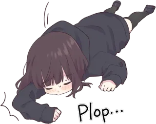 😖 581690d2 Plop... anime meisje, liggend, moe, plons, cartoon, schattig telegram sticker