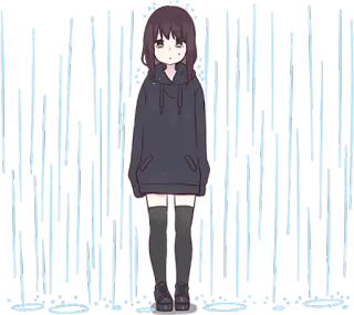 🌧️ f536626a Anime, Meisje, Hoodie, Regen, Kawaii, Leuk telegram sticker