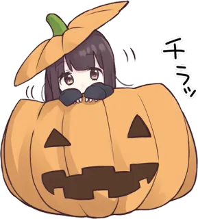 👀 195c7313 チラッ citrouille, Halloween, fille anime, qui regarde, mignon, kawaii telegram sticker