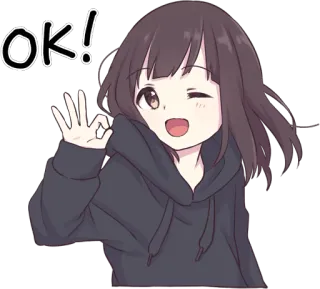 ๐ 37662d97 OK! anime, girl, ok, gesture, wink telegram sticker
