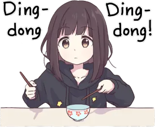 ๐คค 5230ca89 Ding-dong! Ding-dong! anime, girl, eating, chopsticks, bowl telegram sticker