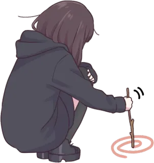 ๐ 7f3b371b anime girl, drawing, incense, brown hair, hoodie, cute telegram sticker