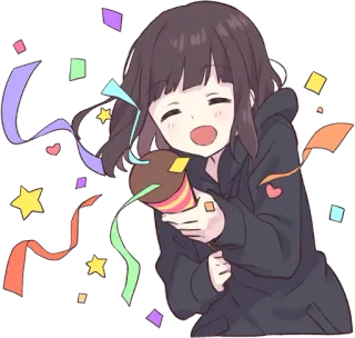 ๐ c80c0260 anime girl, confetti, celebration, party, cute, smiling telegram sticker