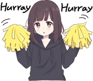 ๐ d36fcf69 Hurray Hurray anime, cheerleader, pom poms, celebration, cute, girl, hurray telegram sticker