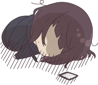 😢 33168b38 อนิเมะ, เศร้า, จิบิ, ร้องไห้, นอนลง, แท็บเล็ต whatsapp sticker