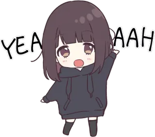 🙌 3507b307 YEAH AAH อนิเมะ, จิบิ, น่ารัก, ตื่นเต้น, ฉลอง, ผู้หญิง whatsapp sticker