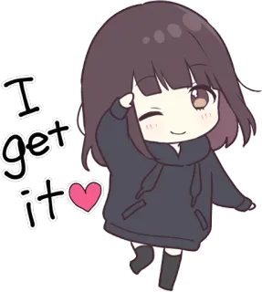 👍 e826bacd I get it จิบิ, อนิเมะ, ขยิบตา, น่ารัก, หัวใจ whatsapp sticker