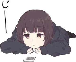 😐 37454c8c じー Anime, Gadis, Menunggu, Lucu, Telepon telegram sticker
