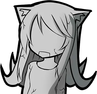 😵 7e2e95dd cô gái anime, tai mèo, thang độ xám, nứt, gothic, búp bê telegram sticker