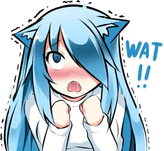 😵 4b0e519d WAT!! Anime, Meme, Hả?, Biểu cảm, Tóc xanh, Sốc, Thán từ telegram sticker