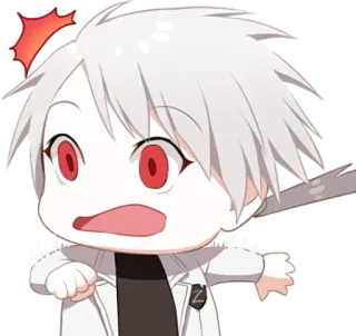 😳 8f5dde7d 动漫, Q版, 可爱, 贴纸, 卡通, 白发, 红眼 telegram sticker